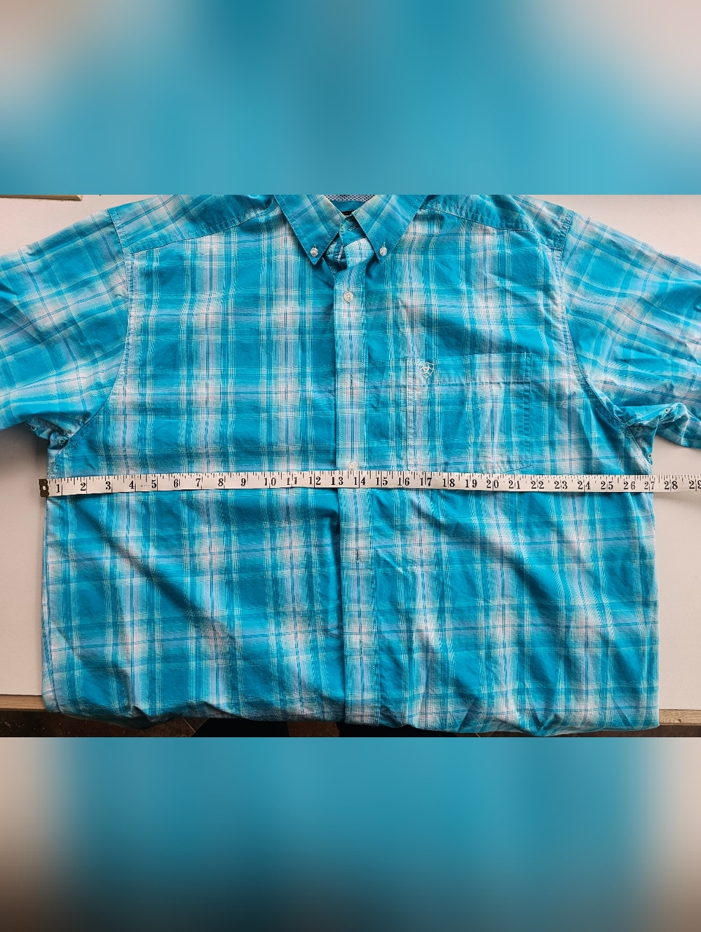 Ariat Pro Series Men's Turquoise Plaid Short-Sleeve Button-Down Shirt Size XL - Picture 8 of 10
